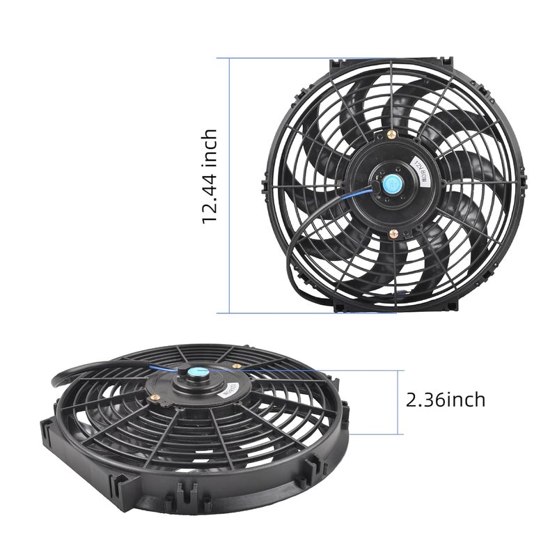 GESEXI 12" Electric Radiator Cooling Fan Assembly Kit, Universal High Performance 12V 80W Motor with Fan Mounting Kit - Black (2 Pack) - Image 4